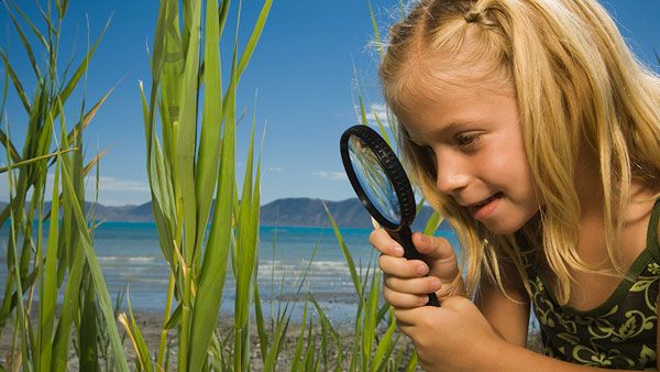 Girl with magnifying glass.